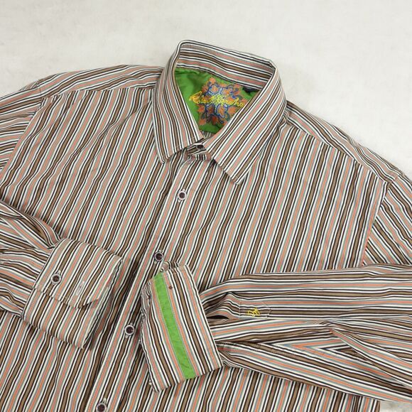 Robert Graham Shirt Mens XL Orange Blue Stripe Flip Cuff Classic Preppy - Picture 1 of 10
